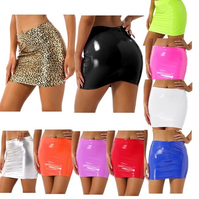 US Women PU Latex Skirt High Waist Bodycon Glossy Festival Clubwear Costume Sexy