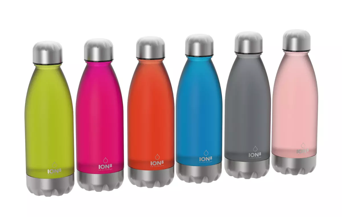 Ion8 Leak Proof Clear / Steel Water Bottle, BPA Free, 560ml, 6 COLOURS!