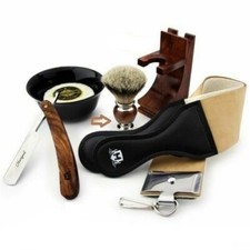Natural Wood BARBER OLD STYLE Shaving Kit for Men's Cut Throat Razor Brush