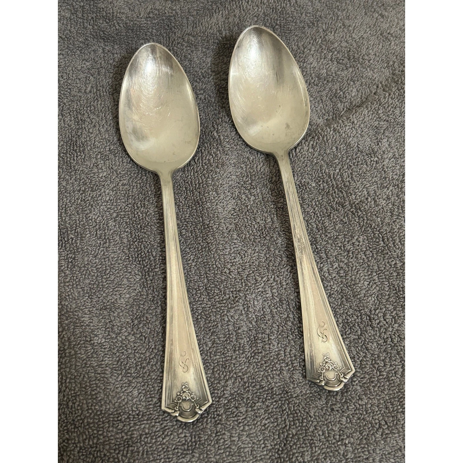 Antique 1914 WM Rogers Silverplate Serving Spoons Vintage Floral Design Silver