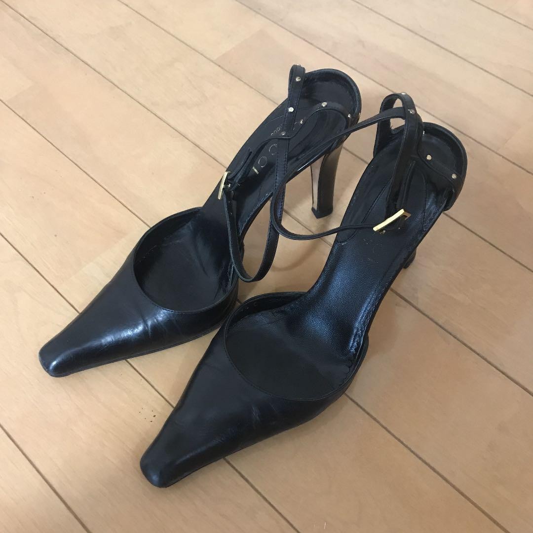 Rare GUCCI Sandals Pumps 34.5C Black Women's Elegant Heels