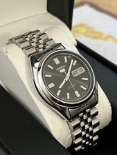 Seiko 7009 3040 Black Dial 37MM Day Date Automatic Overhauled Watch 17 Jewels