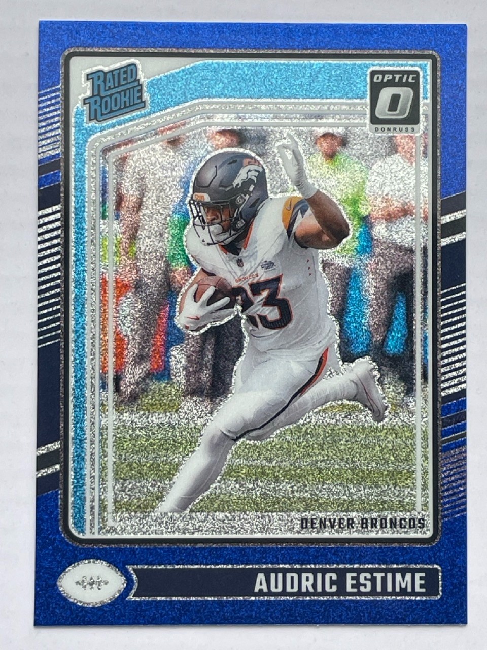 2024 Donruss Optic Rated Rookie Audric Estime Blue Glitter #206 Denver Broncos