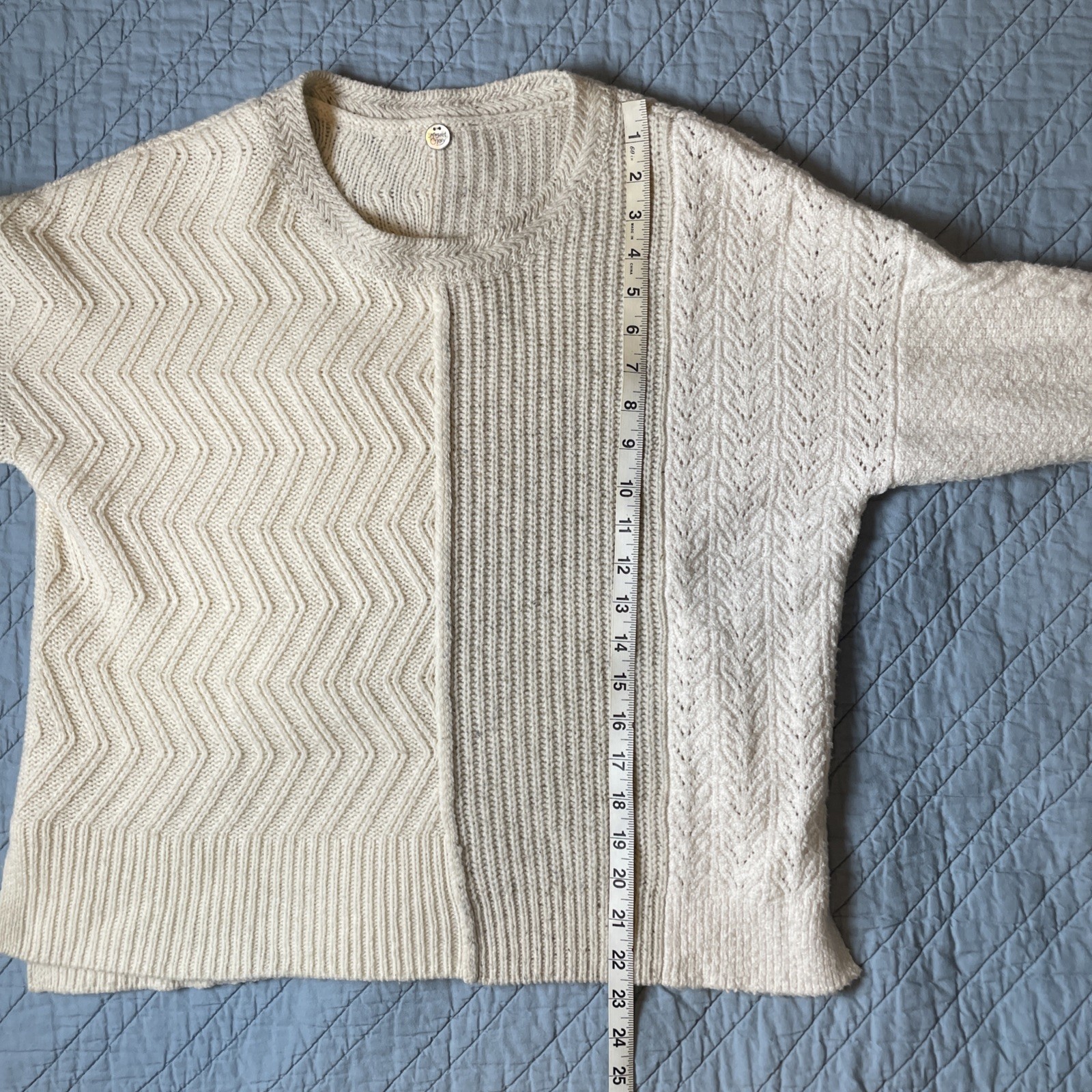 Margaret O’Leary Sweater Medium Patchwork cable k… - image 9