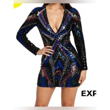 NWT EXPRESS LONG SLEEVE DEEP V FULL SEQUIN DRESS SIZE XS