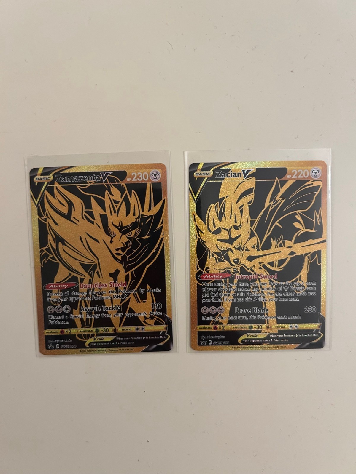 Pokemon TCG Zacian V SWSH076 Zamazenta V SWSH077 Black & Gold Promo Cards - NM