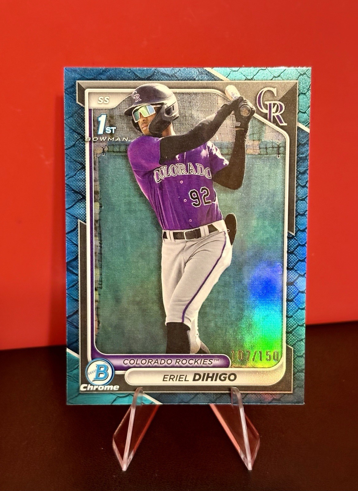 🔥ERIEL DIHIGO - 2024 BOWMAN CHROME 1ST BLUE REPTILIAN ROCKIES SP /150