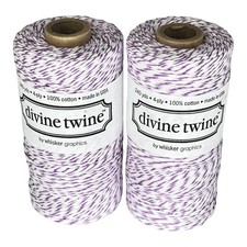 Pack 2 Bakers Devine Twine 100 Cotton 240 Yards, 4 PLY Purple White Stripe