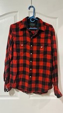 Vintage Polo Country Ralph Lauren red black buffalo plaid western button shirt M