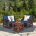 3PCS Rattan Wicker Patio Conversation Set Outdoor Furniture Set w/ Navy Cushion