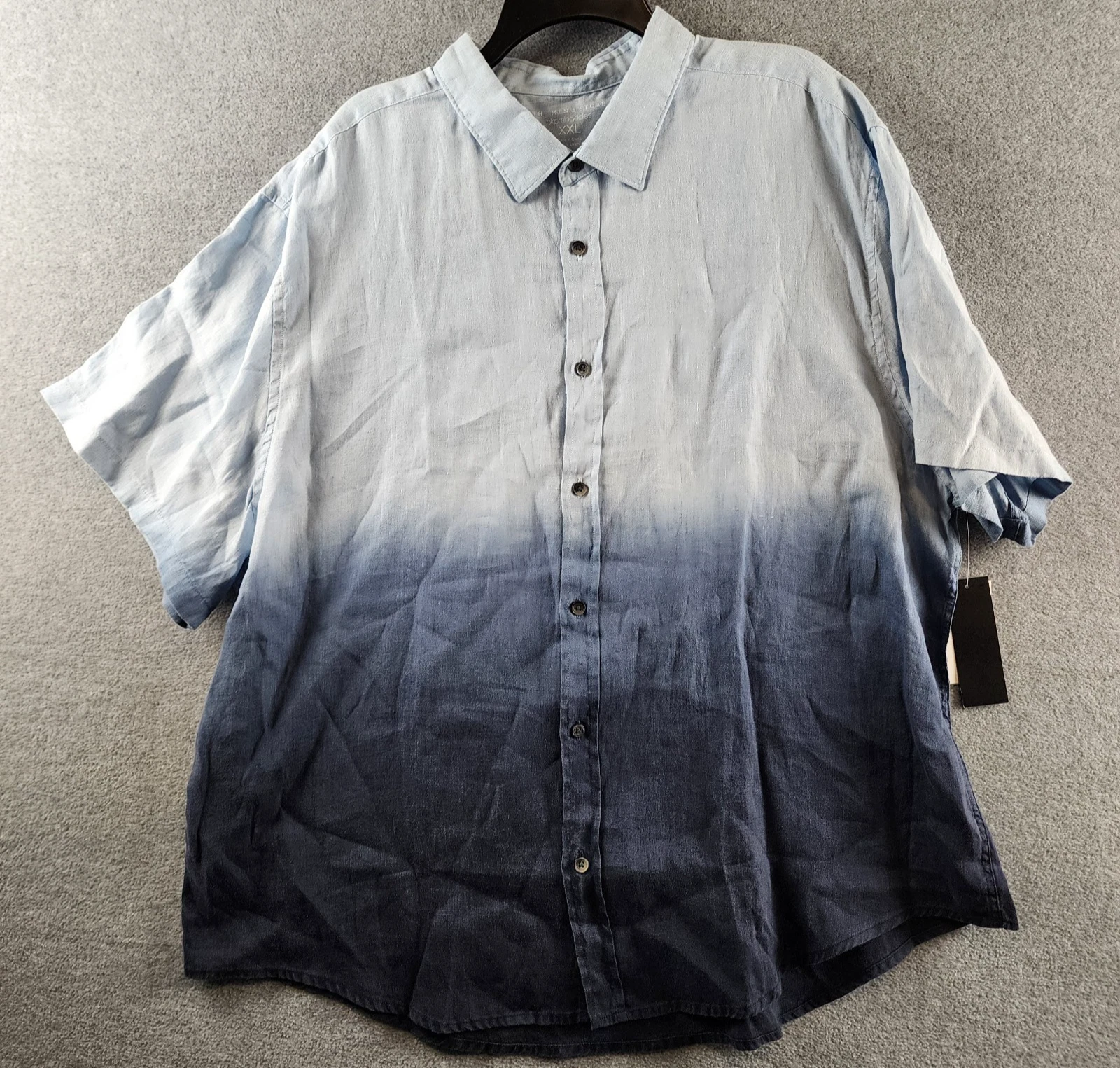 The Men's Store at Bloomingdale's DipDye Short Sleeve Linen Shirt XXL Blue Ombre