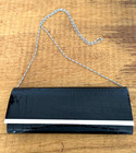 Schein Kroko Schultertasche / Clutch Handtasche schwarz Krokodiloptik mit Silberkette