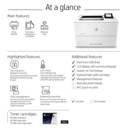 HP LaserJet Enterprise M507n Laser Printer, Black And White Mobile Print Up to - Afbeelding 8 van 10