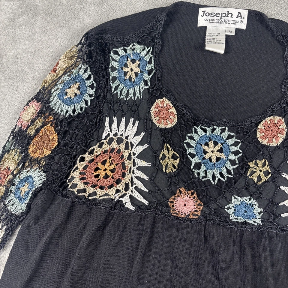 Joseph A. de colección Top para mujer floral boho crochet forrado manga 3/4 negro XL Foto 4 de 4