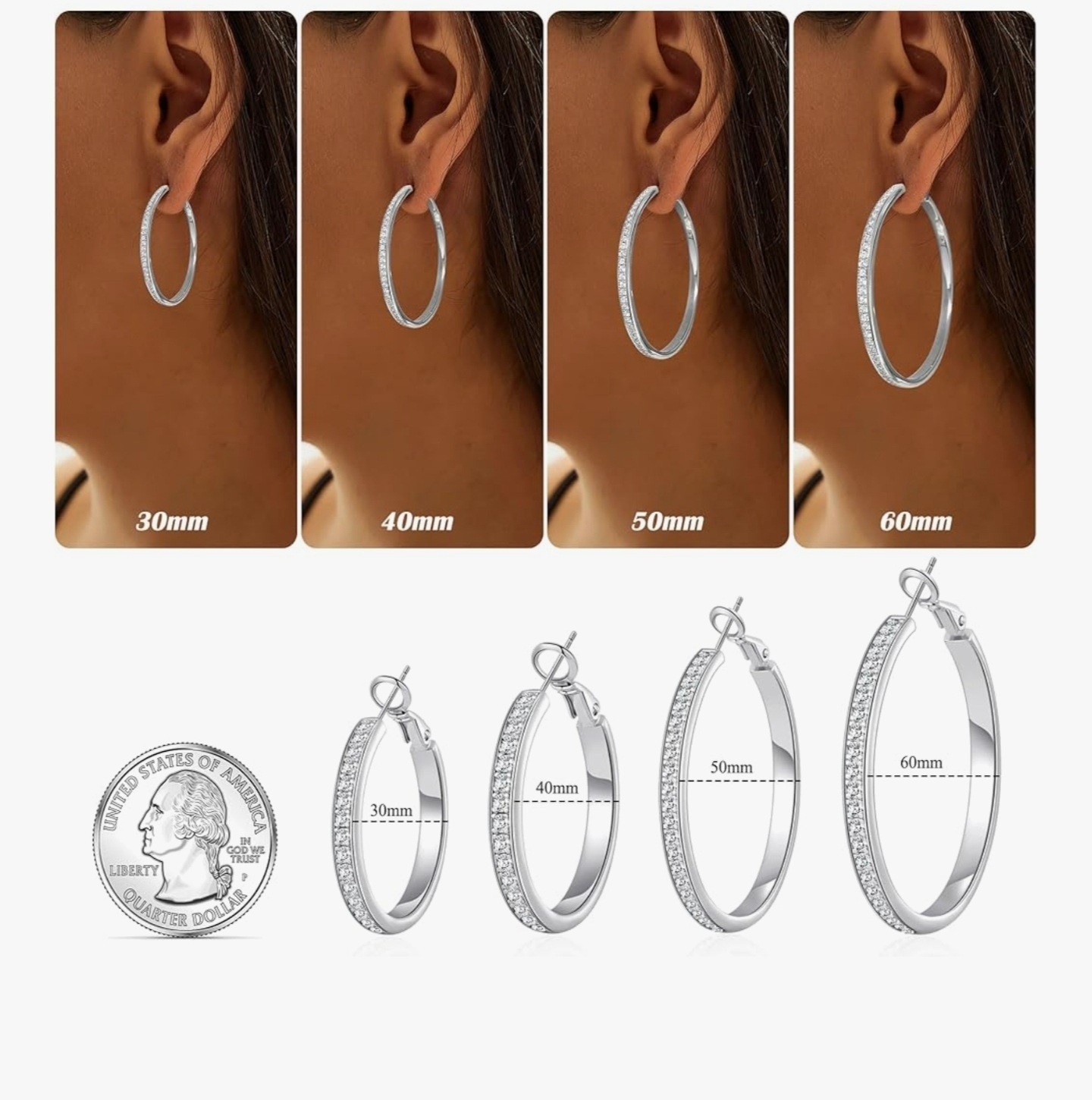 Aretes Plata De Ley 925 Pendientes Joyeria Fina de Moda Para Mujer 40mm