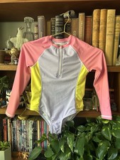 Kids Long Sleeve Rash Guard One-Piece Swimsuit - Pink, Yellow Purple