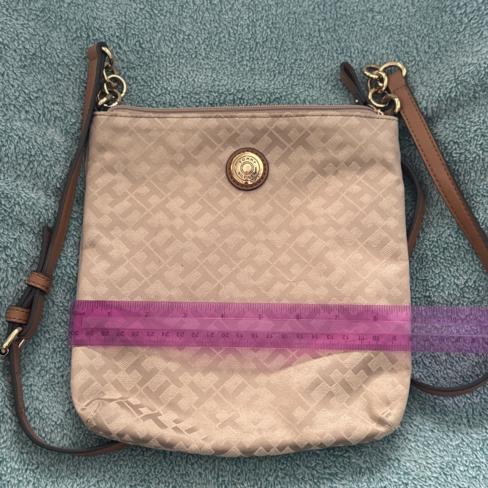 Tommy Hilfiger Navy Brown Monogram Crossbody Bag Logo Purse Light Use thumbnail 8