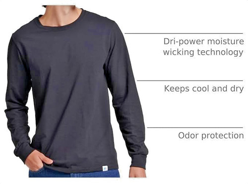 Russell Athletic Men's Dri-Power Long Sleeve Tees, Moisture Wicking, Odor Protec