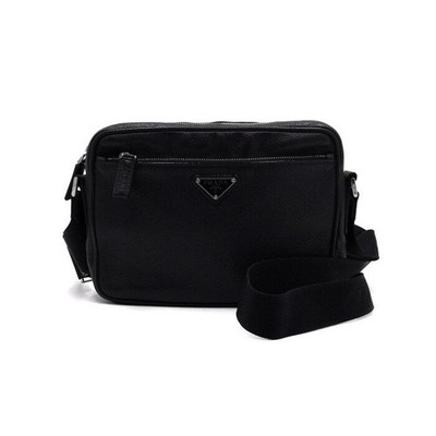 Prada schwarz Vitello Leder Dreieck Logo Messenger Bag Schulter 158592783 [U]