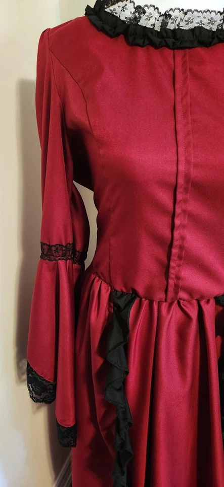 VESTIDO DE NAVIDAD VICTORIANO ESTILO 1800 rojo y negro encaje EE. UU. 12 talla L nunca usado Foto 4 de 4