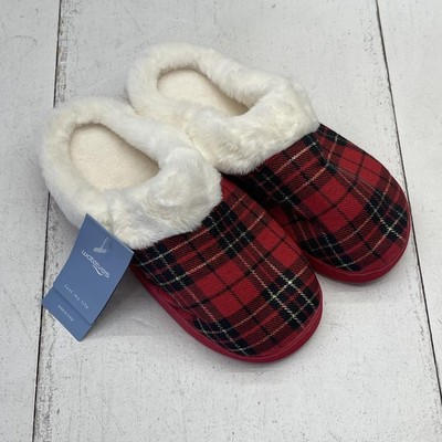 Watelves Slippers Womens Size EU 36-37 Red Plaid Faux Fur Lined Cozy House Shoes