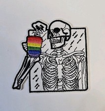 Skeleton Drinking Rainbow - Skull Embroidered Iron On Patches PB62
