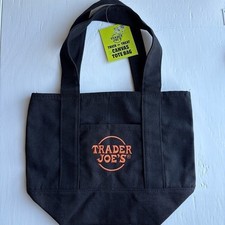 Trader Joe's Trick or Treat Canvas Tote Bag Black Orange Logo Halloween