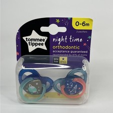Tommee Tippee Baby Newborn Pacifier Night Time Binky Ortho 0-6m 2Pk Blue Space
