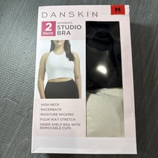 Danskin Women's 2 Pack Studio Bra, Size M - Black Salt/Moon Beam NWT