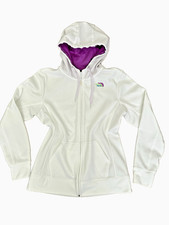 The North Face Women s Full Zip Hoodie White Fleece Thumbholes Logo Size L