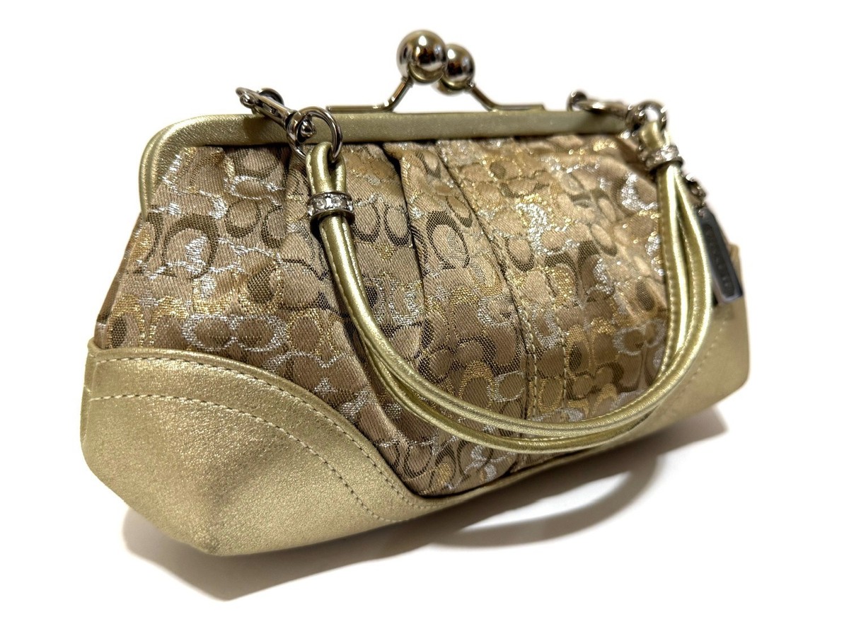 バッグ Rare COACH 65th Ltd Ed Y2K Kisslock Bag MINT COACH LTD ED Y2K LUREX GOLD CHENILLE KISSLOCK FRAMED EVENING