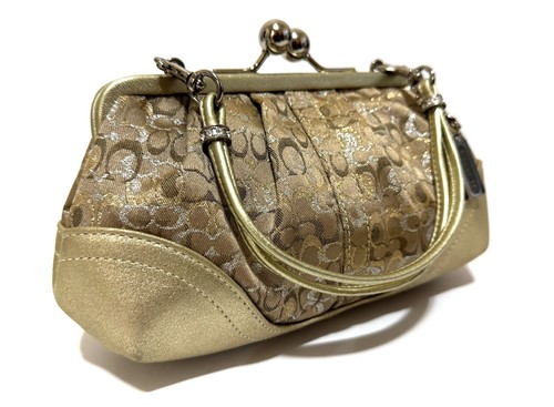 MINT COACH LTD ED Y2K LUREX GOLD CHENILLE KISSLOCK FRAMED EVENING BAG 3597 RARE! - Picture 3 of 22