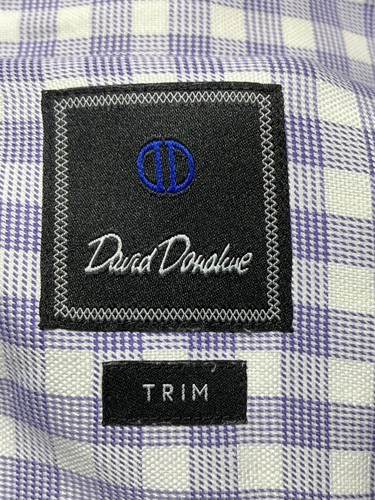 David Donahue Shirt Mens 16.5 Trim Fit Purple Check Button Up Long Sleeve Cotton - Picture 3 of 14