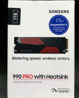 Samsung 990 PRO 1 TB PCIe 4.0 NVMe M.2 SSD  inkl. Heatsink (MZ-V9P1T0) 7.450 MB