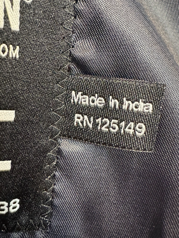 Chaqueta de bombardero a rayas TOPMAN cuello acanalado frontal a presión azul marino oscuro EE. UU. 38 (M) Foto 4 de 4