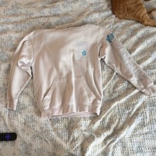 Light Pink Sweatshirt Women s Blue Floral Graphic Kangaroo Pocket Long Slee