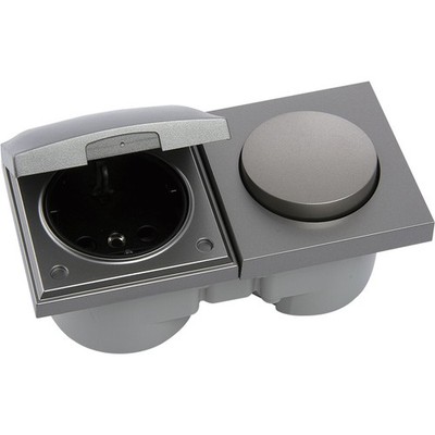 BERKER Integro Pure Schalter/Deckel Edelstahl Effekt + Steckdose schwarz