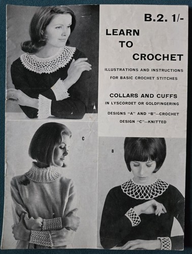 1960s Collar Cuffs Lace Polo Neck Irish Picot Learn To Crochet Pattern - Picture 2 of 2