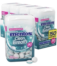 Mentos Clean Breath Sugarfree Hard Mint,150Pc,Intense Peppermint Pk of 4 Bottles