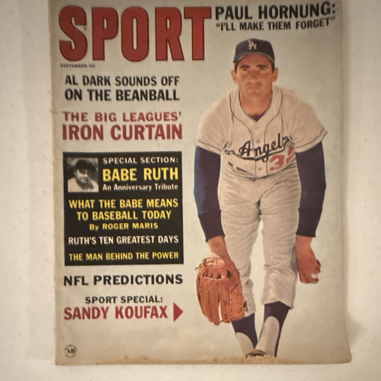 SPORT Magazine Original Baseball Babe Ruth Sandy Koufax Los Angeles Dodgers