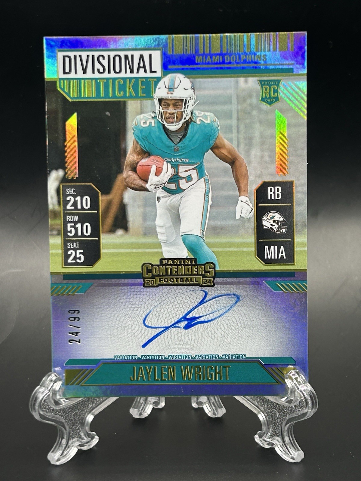 2024 Contenders Jaylen Wright #132 Divisional Ticket On-Card Auto /99 Variance