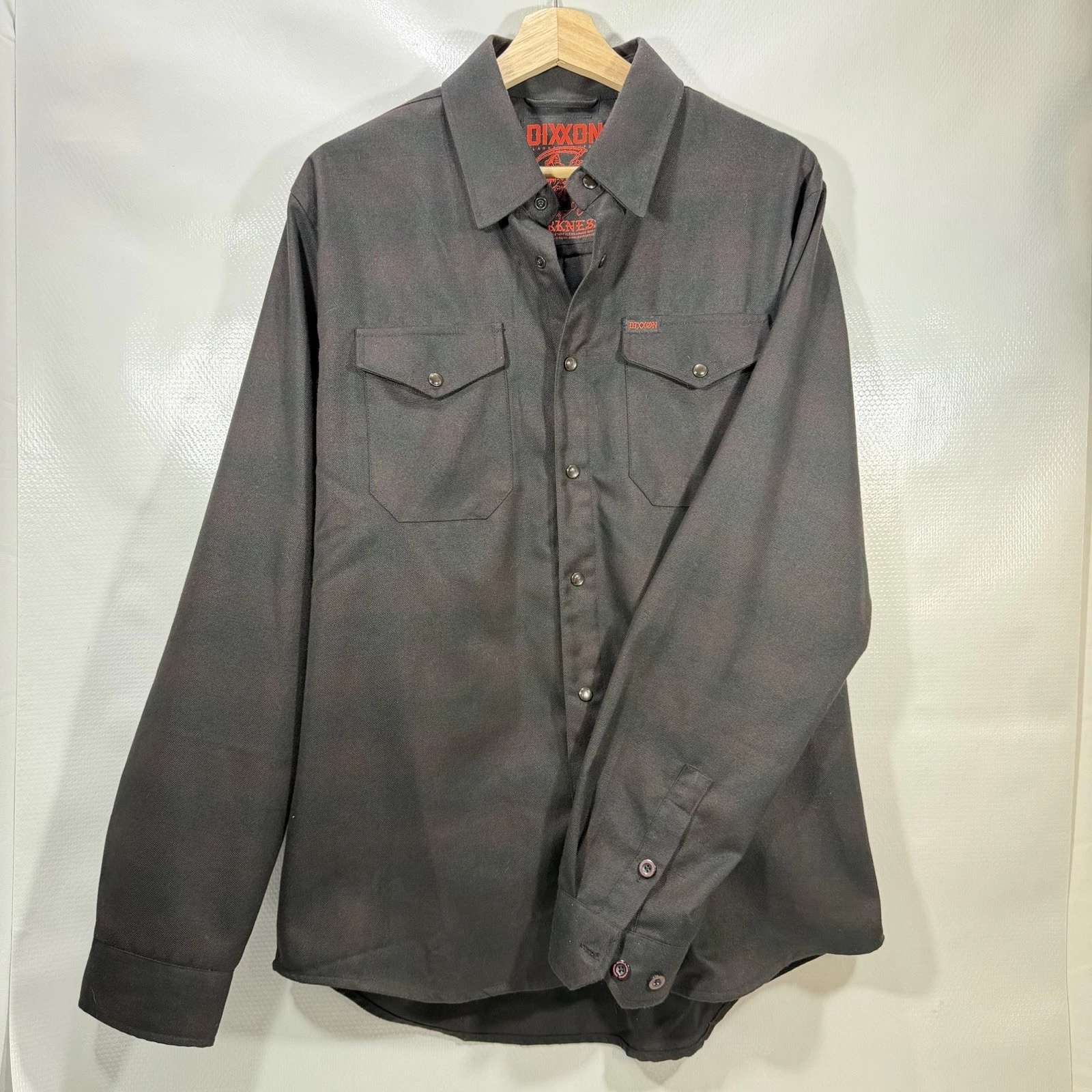 Dixxon Darkness Flannel Sz. L Black Red Pearl Snap D-Tech