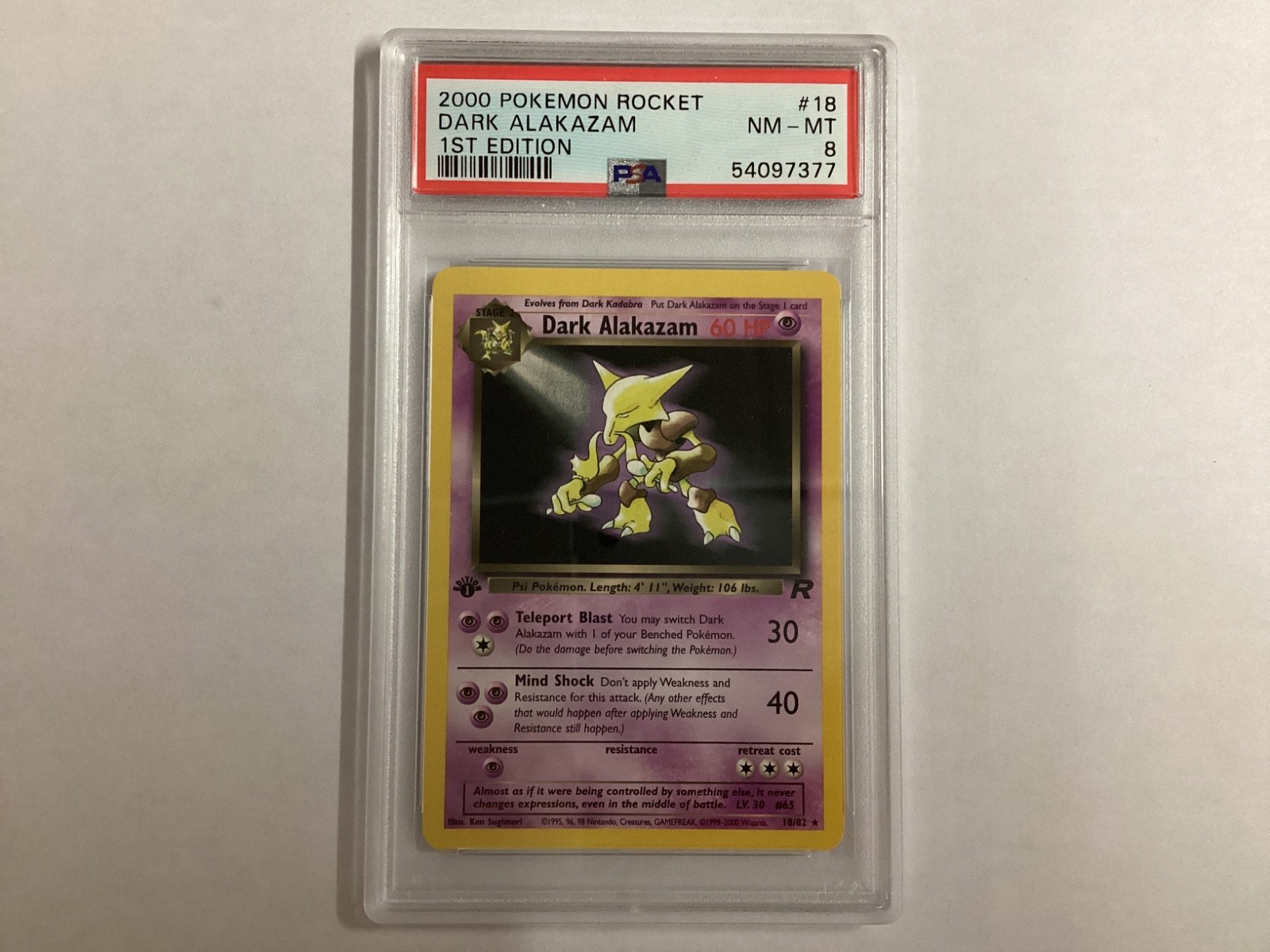Pokémon Team Rocket 1st Edition DARK ALAKAZAM PSA 8 (7377) Graded Power