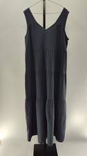Quince Women 100% Organic Cotton Gauze Tiered Maxi Dress Indigo M
