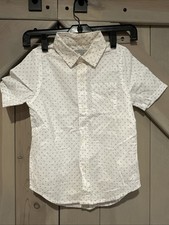 The Childrens Place White Blue Boy s Button Down Dress Short Sleeve Shirt 5/6