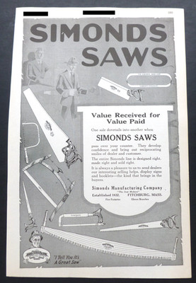 Rare Antique 1917 DEALER Ad   Simonds Saw Crosscut Felling, Lumberjack Vtg