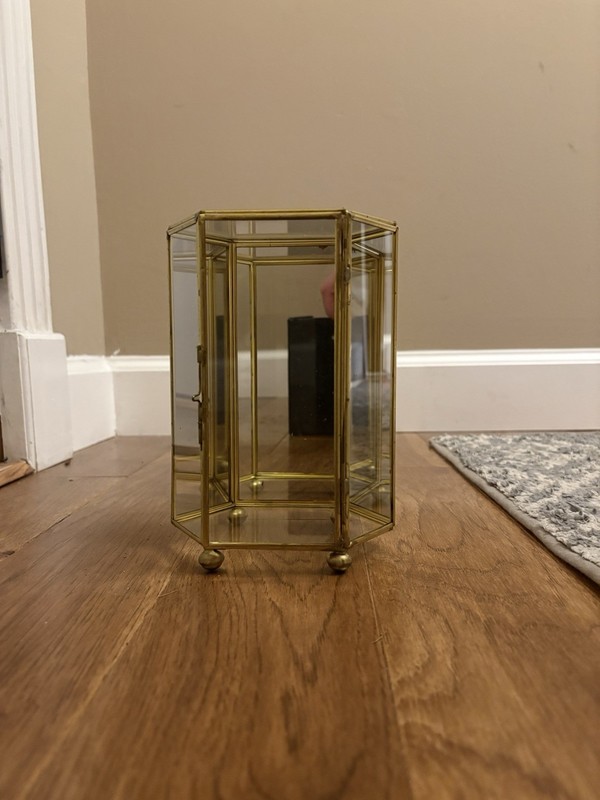 Brass and Glass Display Case Mirrored Glossy Finish Footed 7 Inch