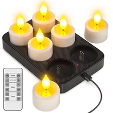 Rechargeable Flameless Candles with Remote Timer & Charging Base, 6 Pack Batt...