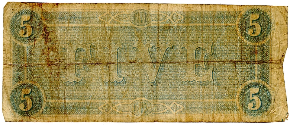 1864 $5 Richmond, VA Confederate Note SN #34128 T-69 - Image 2 of 2
