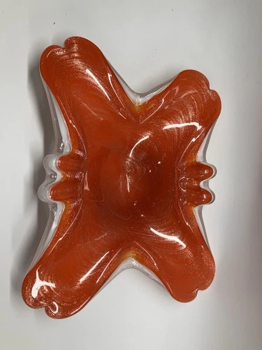 Vintage Murano, glass, ashtray, cigar tray, white shimmer color with sticker